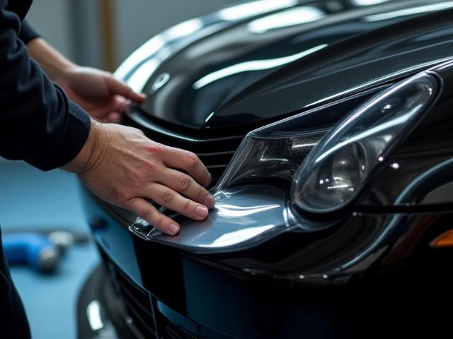 ペイントプロテクションフィルム施工中の高級車